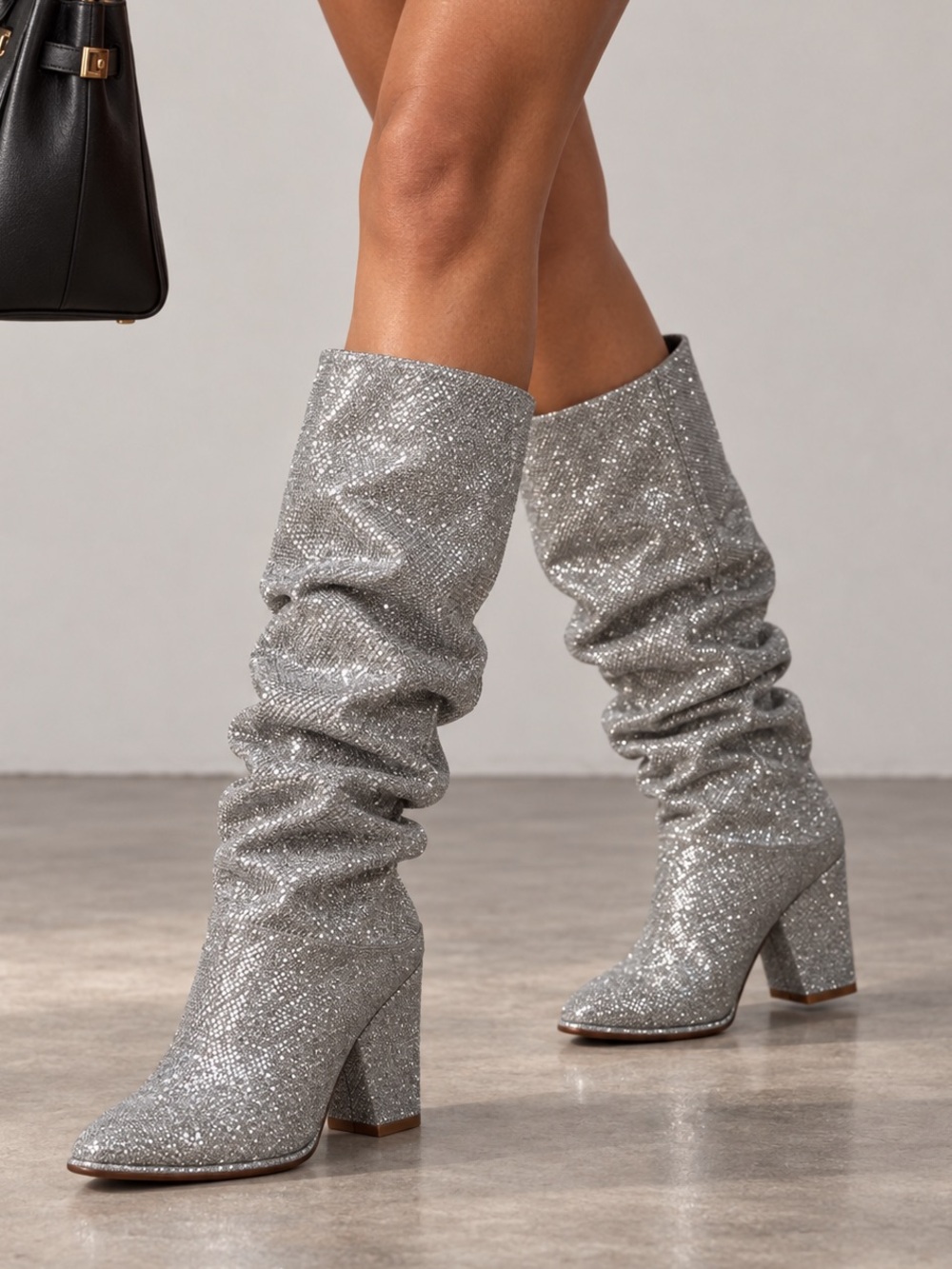 Stuart Weitzman Smashing Silver Metallic Slouch Boots – Size 37 / 7 GO-GO disco - Picture 2 of 11